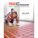 Système de tapis chauffant électrique auto-adhésif VEVOR, 14 m² (150 pi²), 120 V, avec thermostat intelligent et alarme, rouge