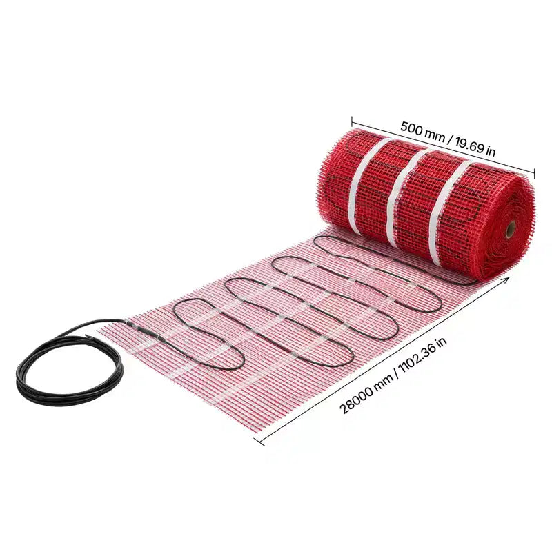 Système de tapis chauffant électrique auto-adhésif VEVOR, 14 m² (150 pi²), 120 V, avec thermostat intelligent et alarme, rouge