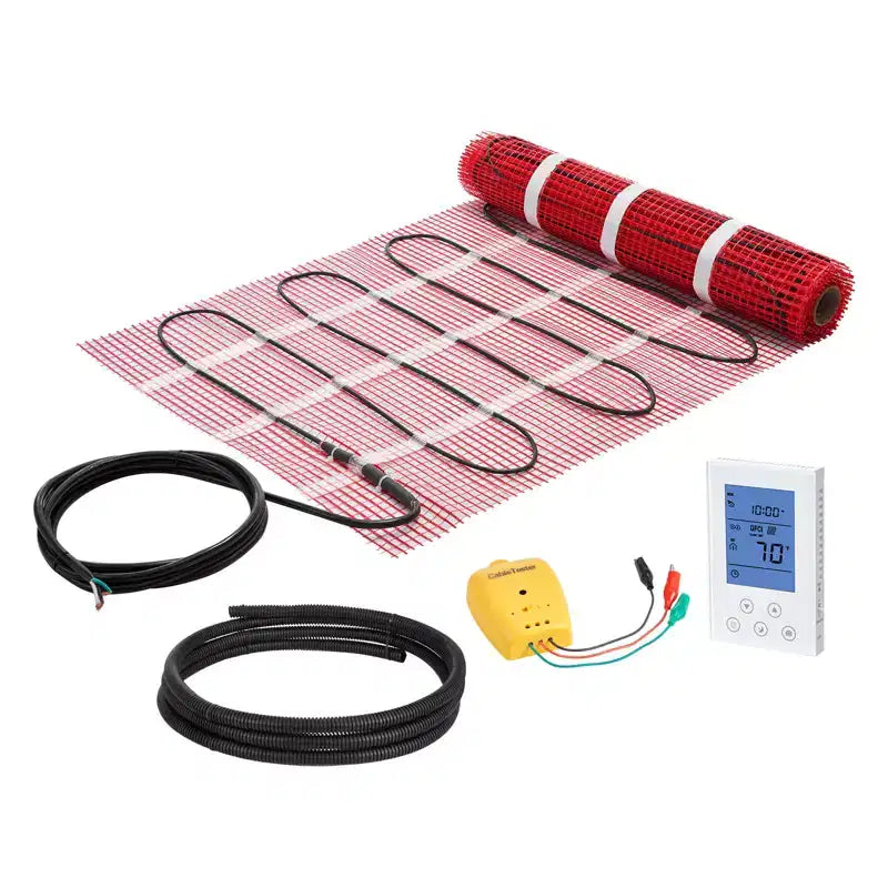 VEVOR 15 sqft Self-Adhesive Mesh Floor Heating Mat System, 120V Electric Radiant Heated Floor System, with Smart Control Thermostat & Alarm, Red