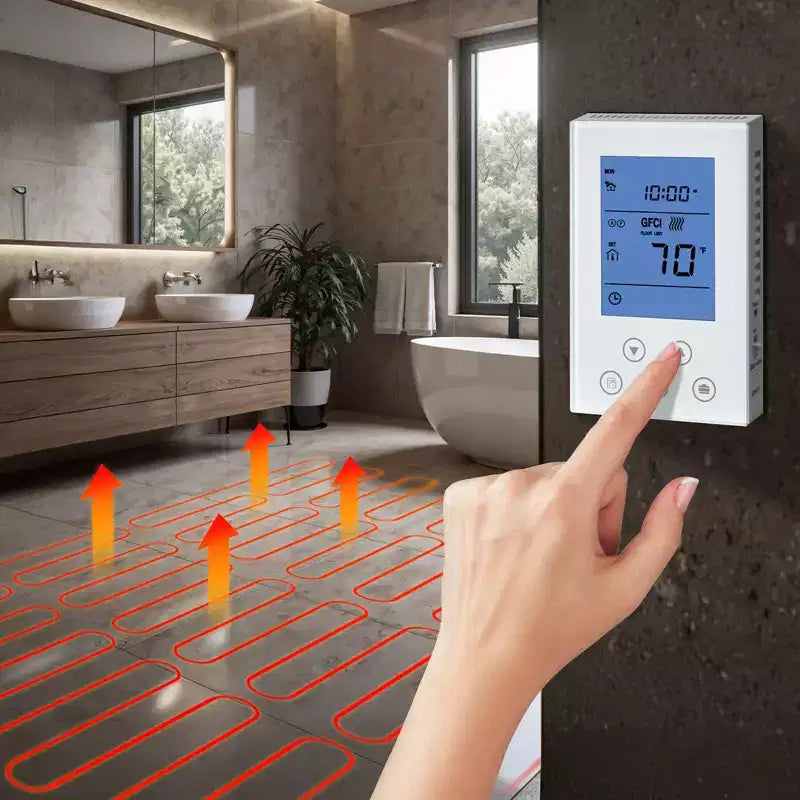 VEVOR Système de tapis chauffant au sol en maille auto-adhésif de 15 pi², système de chauffage par rayonnement électrique 120 V, avec thermostat intelligent et alarme, rouge