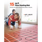 VEVOR Système de tapis chauffant au sol en maille auto-adhésif de 15 pi², système de chauffage par rayonnement électrique 120 V, avec thermostat intelligent et alarme, rouge