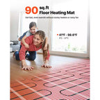 Système de tapis chauffant électrique auto-adhésif VEVOR, 8,4 m² (90 pi²), 120 V, avec thermostat intelligent et alarme, rouge