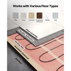 Système de tapis chauffant électrique auto-adhésif VEVOR, 8,4 m² (90 pi²), 120 V, avec thermostat intelligent et alarme, rouge