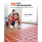 Système de tapis chauffant électrique au sol VEVOR, 6,5 m² (70 pi²), autocollant, 120 V, avec thermostat intelligent et alarme, rouge