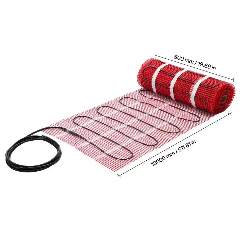 Système de tapis chauffant électrique au sol VEVOR, 6,5 m² (70 pi²), autocollant, 120 V, avec thermostat intelligent et alarme, rouge