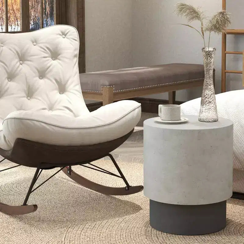 Table d'appoint légère avec finition béton, Table d'appoint ronde avec 4 pieds réglables pour l'intérieur et l'extérieur