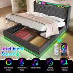 Bellemave Lit plateforme entièrement rembourré avec fonction LED à 360°, cadre de lit plateforme rembourré avec chargement USB Type-C, gris