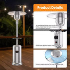 Chauffage de terrasse au propane 48 000 BTU, radiateur extérieur avec roulettes, table en acier inoxydable et arrêt automatique de sécurité