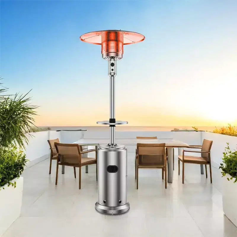 Chauffage de terrasse au propane 48 000 BTU, radiateur extérieur avec roulettes, table en acier inoxydable et arrêt automatique de sécurité