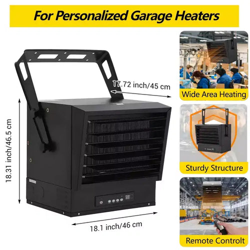 Chauffage de garage électrique 10 000 W, radiateur soufflant numérique 240 V à montage au plafond avec thermostat, télécommande, 3 modes de chauffage et minuterie de 12 heures