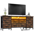 Longue commode de chambre avec 10 tiroirs en tissu, prise de courant et lumière LED, meuble TV pour téléviseurs de 65 à 75 pouces