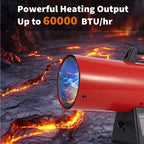 Chauffage au propane à air pulsé de 60 000 BTU avec thermostat, chauffage d'appoint portable, tuyau de 10 pi avec régulateur inclus, idéal pour l'intérieur et l'extérieur