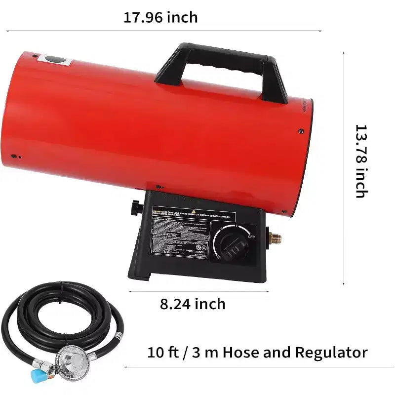 Chauffage au propane à air pulsé de 60 000 BTU avec thermostat, chauffage d'appoint portable, tuyau de 10 pi avec régulateur inclus, idéal pour l'intérieur et l'extérieur