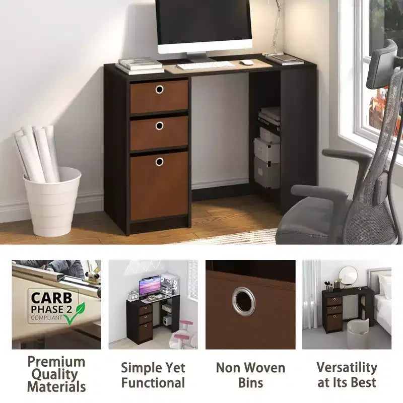 HOMLUX 39 Bureau d'ordinateur, de travail et d'étude avec 3 bacs de rangement et étagères ouvertes