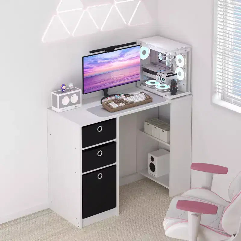 HOMLUX 39 Bureau d'ordinateur, de travail et d'étude avec 3 bacs de rangement et étagères ouvertes