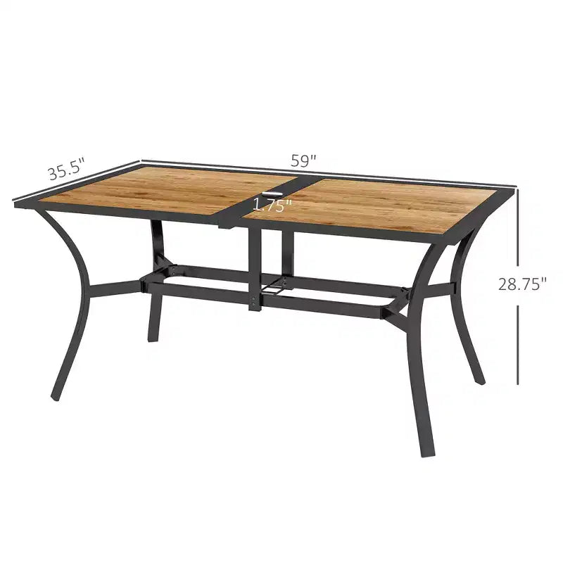 Table de patio rectangulaire avec trou pour parasol, table de salle à manger d'extérieur rectangulaire imitation bois pour 6 personnes pour jardin