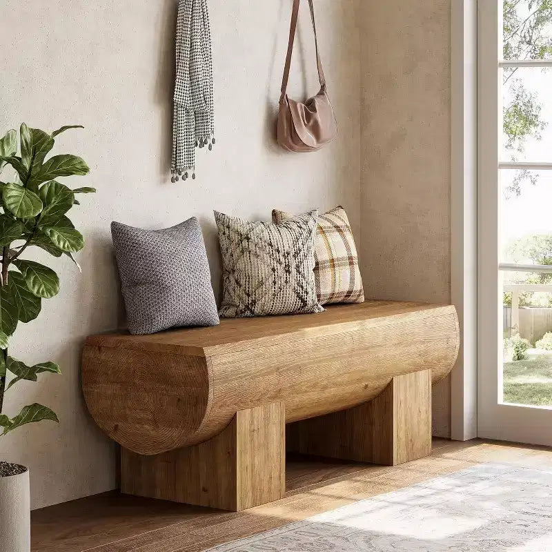 Banc d'entrée Lantine en bois massif 47, banc de bout de lit de ferme, banc d'entrée pour chambre à coucher, salon, couloir
