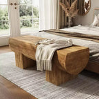 Banc d'entrée Lantine en bois massif 47, banc de bout de lit de ferme, banc d'entrée pour chambre à coucher, salon, couloir