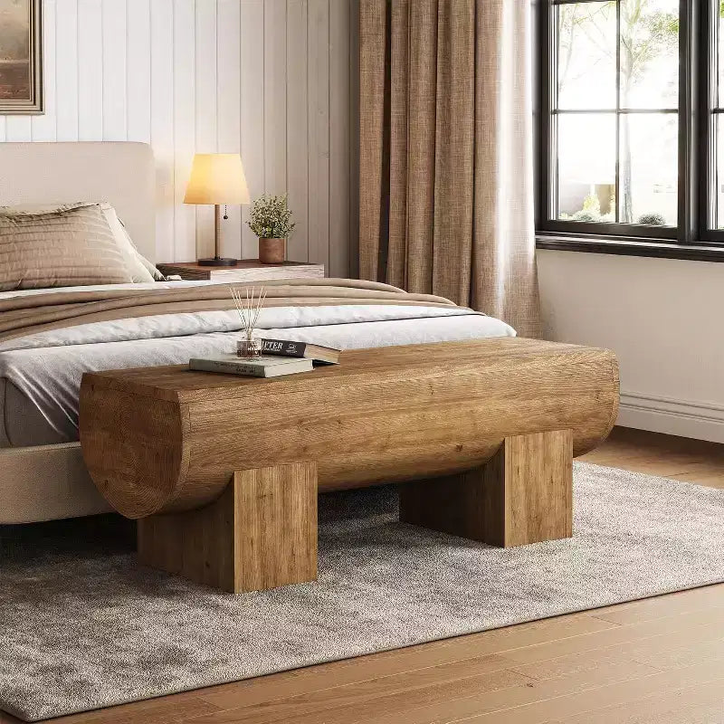 Banc d'entrée Lantine en bois massif 47, banc de bout de lit de ferme, banc d'entrée pour chambre à coucher, salon, couloir