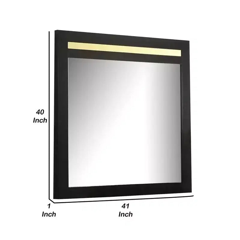 Miroir de commode Royal Hampton de 41 pouces, style glamour moderne noir avec accents en acrylique doré