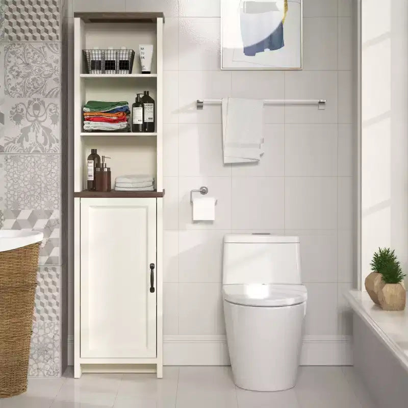 Meuble de salle de bain haut Galano avec étagères ouvertes en chêne noueux ivoire 15,6 L 11,6 P 63,7 H
