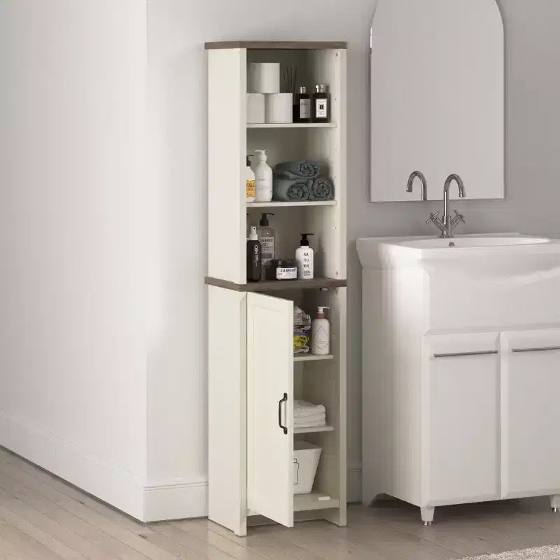 Meuble de salle de bain haut Galano avec étagères ouvertes en chêne noueux ivoire 15,6 L 11,6 P 63,7 H
