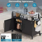 Îlot de cuisine d'extérieur de 138,4 cm avec plateau en acier inoxydable, chariot de bar d'extérieur avec 4 roulettes verrouillables pour barbecue extérieur