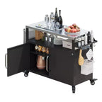 Îlot de cuisine d'extérieur de 138,4 cm avec plateau en acier inoxydable, chariot de bar d'extérieur avec 4 roulettes verrouillables pour barbecue extérieur