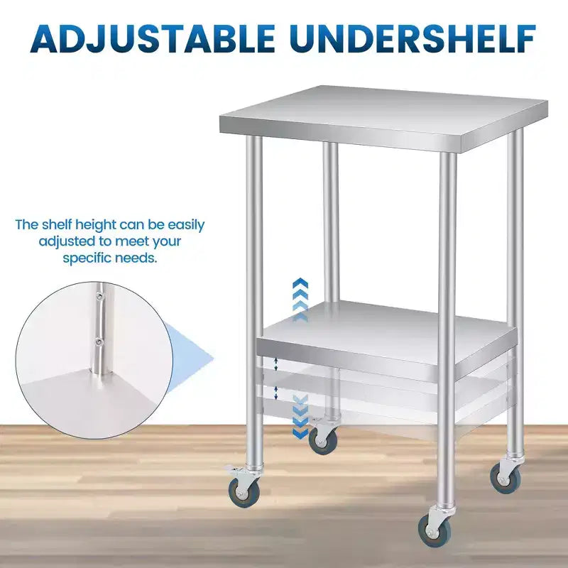 Table en acier inoxydable pour préparation et travail, table de préparation commerciale robuste avec étagère inférieure réglable pour restaurants