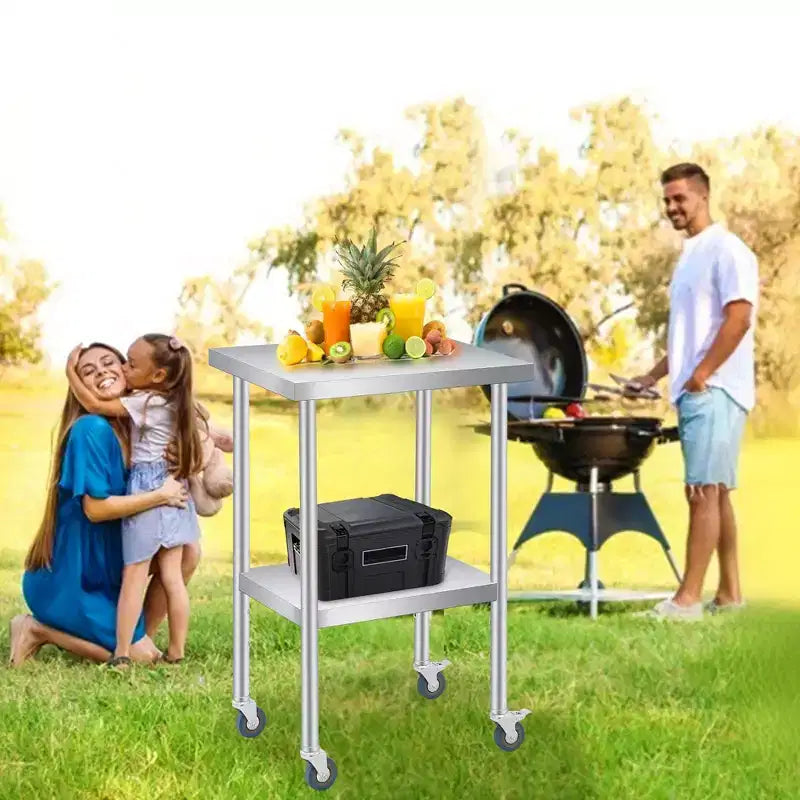 Table en acier inoxydable pour préparation et travail, table de préparation commerciale robuste avec étagère inférieure réglable pour restaurants