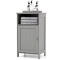 Costway Bathroom Floor Cabinet Single Door Side Cabinet w/ Open Compartment & 3-Position Adjustable Shelf White/Grey