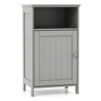 Meuble de Rangement Salle de Bain Costway Armoire Basse avec Porte Simple, Compartiment Ouvert et Étagère Réglable sur 3 Niveaux Blanc/Gris