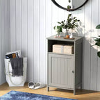 Meuble de Rangement Salle de Bain Costway Armoire Basse avec Porte Simple, Compartiment Ouvert et Étagère Réglable sur 3 Niveaux Blanc/Gris