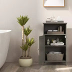 Meuble de Rangement Salle de Bain Costway Armoire Basse avec Porte Simple, Compartiment Ouvert et Étagère Réglable sur 3 Niveaux Blanc/Gris