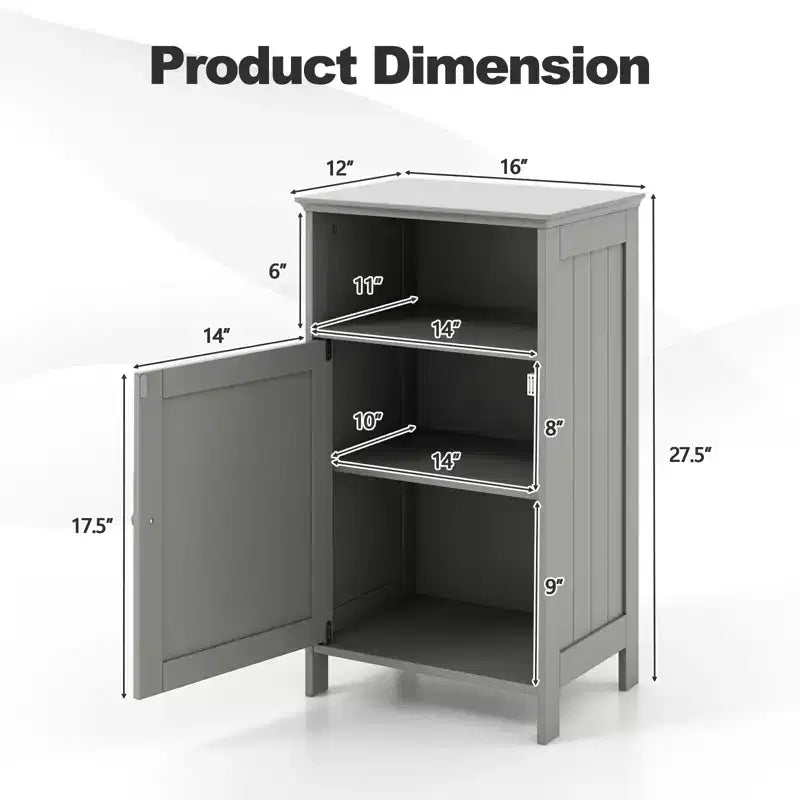 Meuble de Rangement Salle de Bain Costway Armoire Basse avec Porte Simple, Compartiment Ouvert et Étagère Réglable sur 3 Niveaux Blanc/Gris