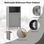 Meuble de Rangement Salle de Bain Costway Armoire Basse avec Porte Simple, Compartiment Ouvert et Étagère Réglable sur 3 Niveaux Blanc/Gris