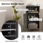 Meuble de Rangement Salle de Bain Costway Armoire Basse avec Porte Simple, Compartiment Ouvert et Étagère Réglable sur 3 Niveaux Blanc/Gris