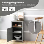 Meuble de Rangement Salle de Bain Costway Armoire Basse avec Porte Simple, Compartiment Ouvert et Étagère Réglable sur 3 Niveaux Blanc/Gris