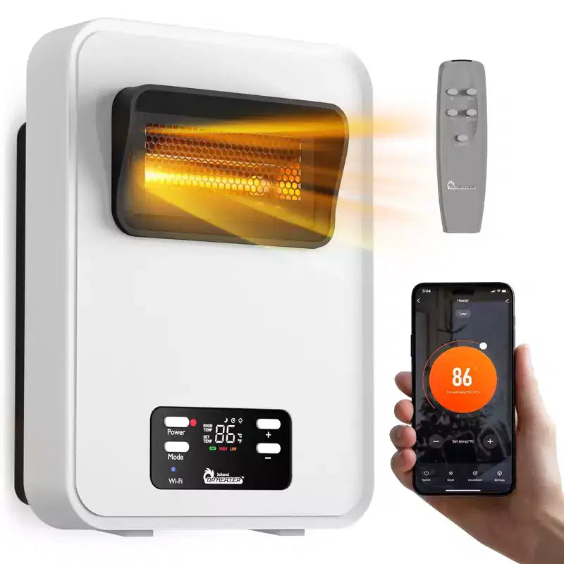 DR. INFRARED HEATER DR-908W Electric Infrared Space Heater with WiFi, Energy Saving Dual-Heat System, 1500W, 2-Way Wall-Mount or Freestanding, White