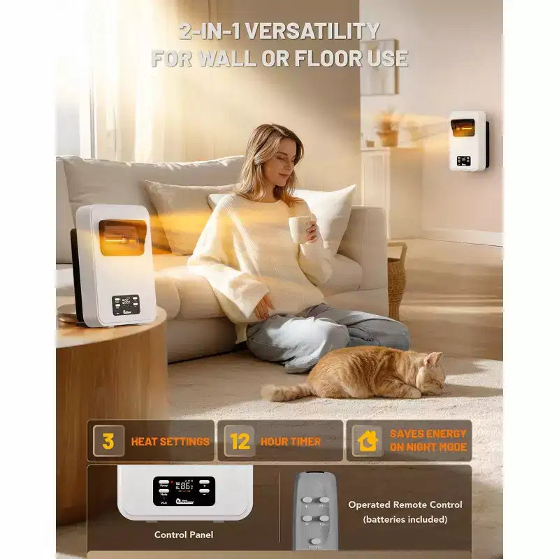 Radiateur infrarouge électrique DR. INFRARED HEATER DR-908W avec WiFi, système à double chauffage écoénergétique, 1500 W, montage mural bidirectionnel ou autoportant, blanc