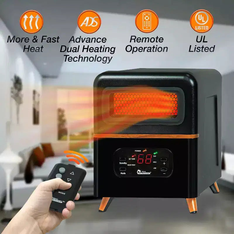 Chauffage hybride à double système de chauffe DR. INFRARED HEATER DR-978, 1500 W avec télécommande, noir