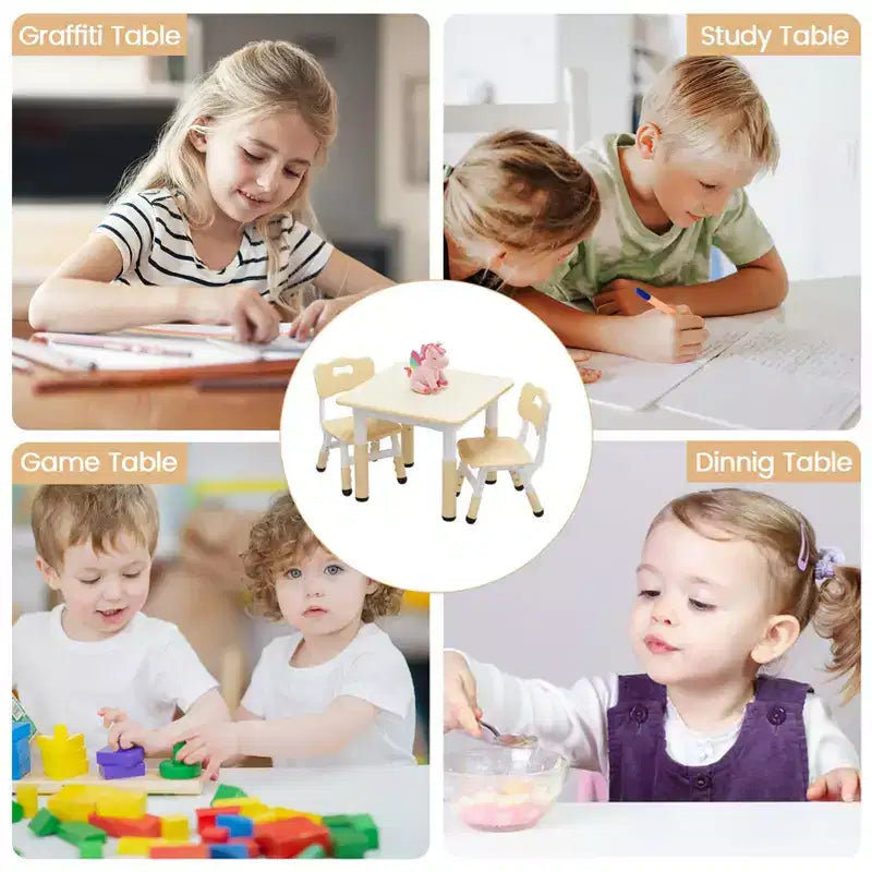 Table et 2 chaises réglables en hauteur pour enfants - Plateau graffiti, design antidérapant - Parfait pour les tout-petits en garderie à domicile et en maternelle