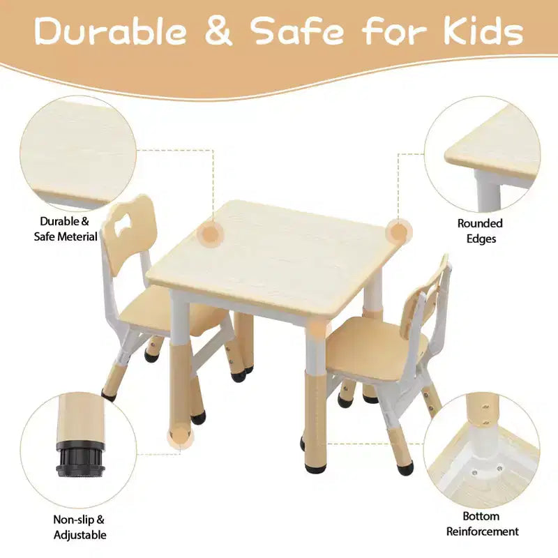 Table et 2 chaises réglables en hauteur pour enfants - Plateau graffiti, design antidérapant - Parfait pour les tout-petits en garderie à domicile et en maternelle