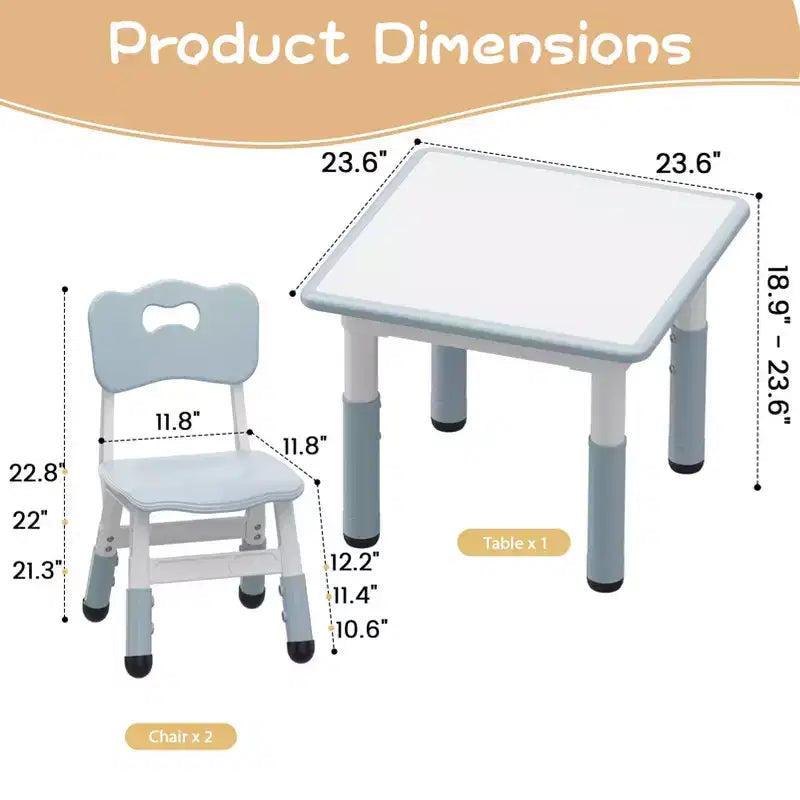 Table et 2 chaises réglables en hauteur pour enfants - Plateau graffiti, design antidérapant - Parfait pour les tout-petits en garderie à domicile et en maternelle