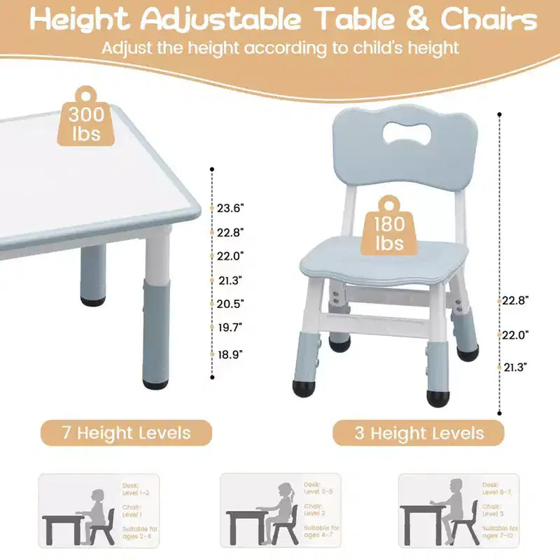 Table et 2 chaises réglables en hauteur pour enfants - Plateau graffiti, design antidérapant - Parfait pour les tout-petits en garderie à domicile et en maternelle