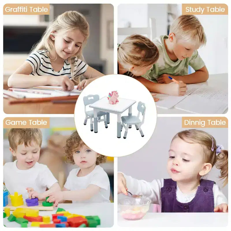 Table et 2 chaises réglables en hauteur pour enfants - Plateau graffiti, design antidérapant - Parfait pour les tout-petits en garderie à domicile et en maternelle