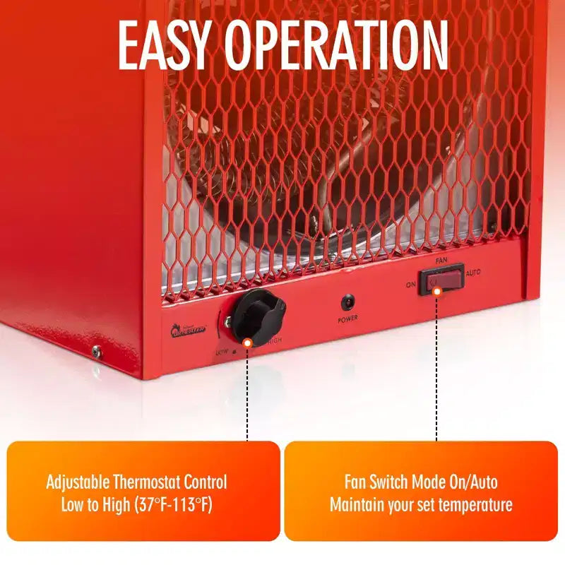 CHAUFFAGE INDUSTRIEL ÉLECTRIQUE DR. INFRARED HEATER DR-988, 240V, 5600W, Thermostat 3-45°C, Portable, Montage mural ou au plafond, Rouge