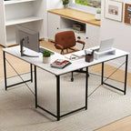 Costway Bureau d'angle en forme de L avec prises de courant, 241 cm de long, pour 2 personnes, avec étagère pour écran, bureau d'angle moderne, table de jeu avec ports USB, blanc