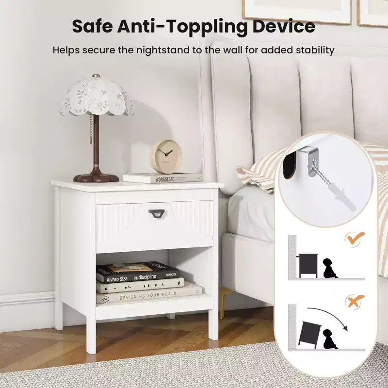 Costway Lot de 2 tables d'appoint à 2 niveaux avec tiroir et étagère ouverte de rangement à 2 niveaux pour chambre à coucher