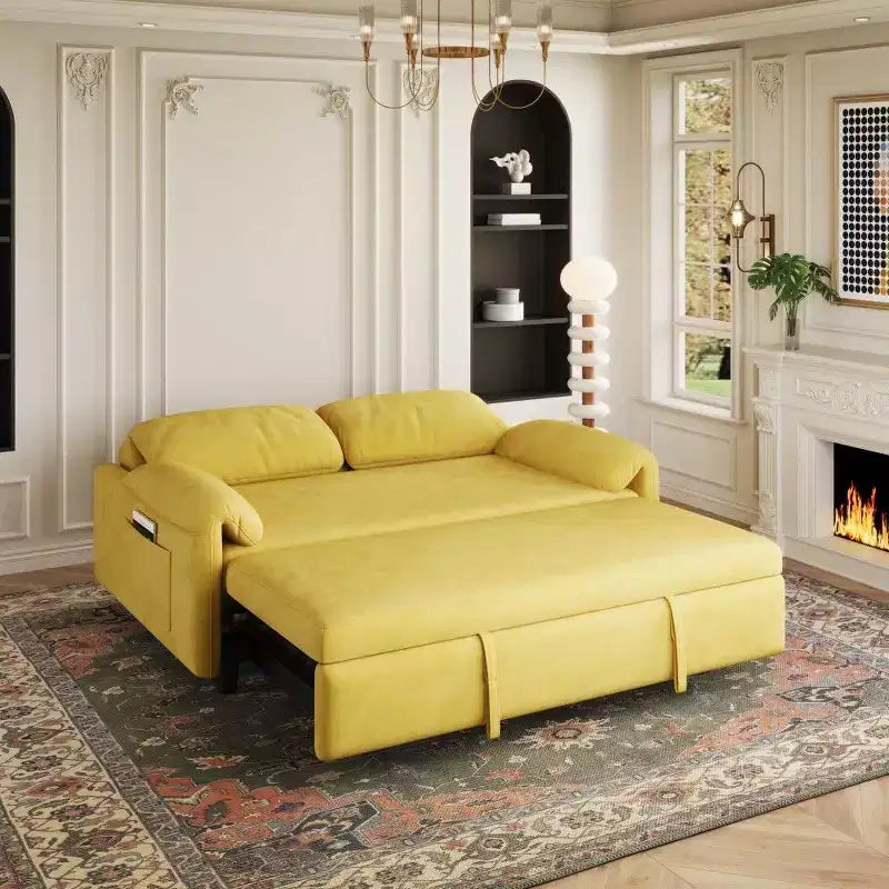 TUYOHW Canapé convertible moderne 54 pouces, lit de jour en velours avec poches de rangement, causeuse rétractable 2 en 1 pour salon, petits espaces